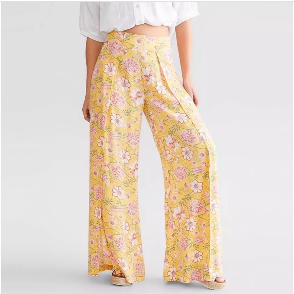 BILLABONG Split Spirit Pant Boho MEDIUM Floral Split Wide Leg High Waisted NWT